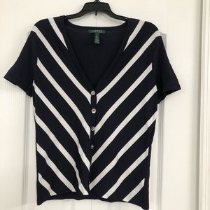 Lauren Ralph Lauren womens striped lightweight cardigan blue/white medium